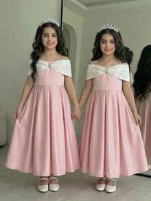 少女撞色编织休闲连衣裙 - 粉色 - 查看 3