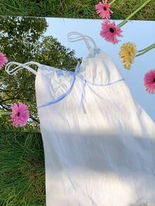 Comfortcana Đầm ngắn hai dây thời trang trang trí nơ dành cho nữ - trắng - Xem 7