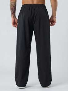 Manfinity Homme Men's Casual Versatile Letter Print Drawstring Waist Pants - Black - View 2