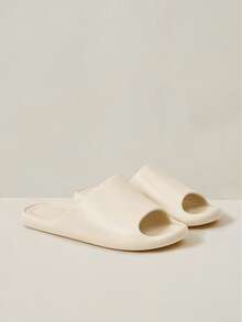 Cuccoo 女士米色鞋，新款，轻便静音一体成型露趾厚底平底简约风EVA橡胶塑料一体式拖鞋，日常居家浴室沙滩休闲凉拖 - 奶白色 - 查看 3