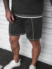 Manfinity CasualCool Bộ áo thun ngắn tay cổ tròn màu xám đậm dành cho nam và quần short. - Xám - Xem 7