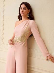 ZEYLAH Women's Casual Everyday Pleated Floral Embroidery Jumpsuit - Dusty Pink - View 1