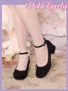 Dola Lovely Giày cao gót nữ màu đen da lộn, mũi tròn, có nơ và khóa cài, quai ngang mắt cá chân, gót dày, thanh lịch và đa năng, thích hợp đi lại hàng ngày. - Màu đen - Xem 4