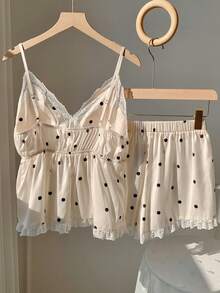 Comfortcana 夏季针织吊带背心套装，含衬垫文胸和蕾丝边短裤 - 彩色 - 查看 2
