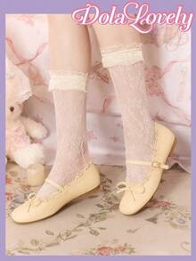 Dola Lovely Women's Apricot Low Vamp Flats, Lace Lace Bow Mary Jane Shoes, Gentle And Sweet Shoes For Daily Commuting - Apricot - View 3