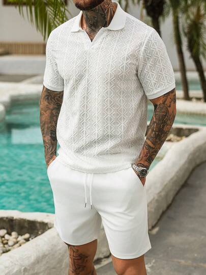 VENTUSAIL Men's Short Sleeve Textured Fabric Polo Shirt, Suitable For Casual Wear, Gatherings, And Vacations