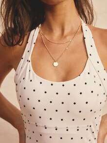 Aralina 休闲运动女士波点印花露背健身连体裤 - 黑與白 - 查看 3