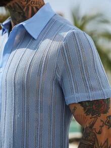 VENTUSAIL Chemise décontractée à manches courtes bleue pour hommes, vacances - Bleu azur - Voir 4