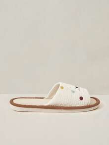 Cuccoo Women Shoes Spring And Autumn Breathable Cartoon Waffle Open Toe Flat Bottom 2cm Cute Beige/Yellow/Blue Slippers, Suitable For Home - milky white - View 2