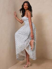 Enchnt Women's Elegant Grey Plaid Summer Cottage Core Brunch Sleeveless Dress, Chic Sweet Blue Plaid Beach Long Vacation Outfits Bridal Shower Guest - Blue - View 1