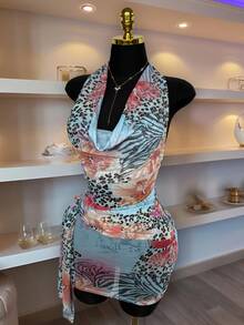 Zestiva Women's Leopard Print Halter Neck One-Piece Dress & Cover-Up, Spring/Summer - Multicolor - View 7