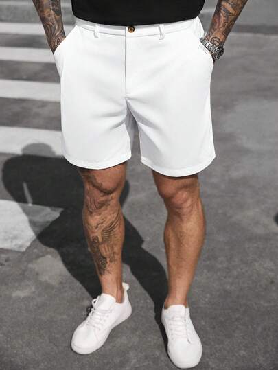 Manfinity CasualCool 男士白色梭织弹力腰休闲短裤