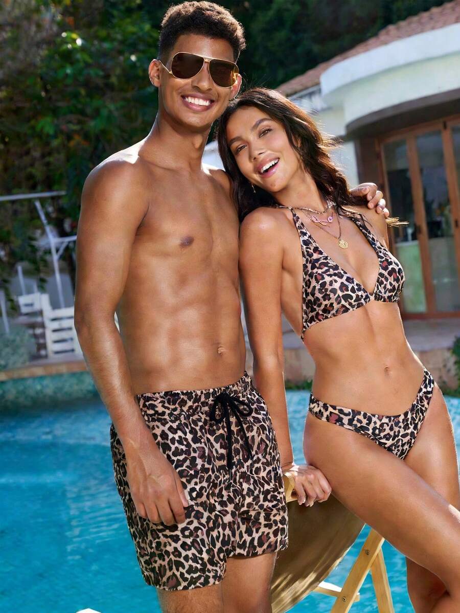 Manfinity VDAYZ Quần short đi biển họa tiết da báo dành cho nam