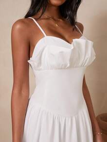 Enchnt Summer White A Line Flared Long Dress For Women,Sleeveless Spaghetti Strap Cold Shoulder,Elegant & Sweet For Vacation,Holiday,Wedding Party - White - View 7
