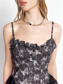 Bloopia Women's Dark-Toned Floral Print Lace Trim Dress - Multicolor - View 3