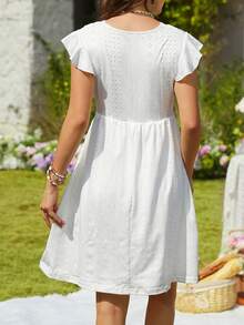 SHEIN Maternity Fashion Jacquard Patchwork Lace Trim Knit Dress - White - View 2