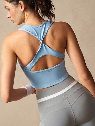 VARSIVA Blue Sports Vest, Sports Women Tank Top, Deep V-Neck And A Knotted Back Design. It's A Stylish, Simple, And Versatile Piece. Suitable For Fitness Activities, Tennis, Pilates, Yoga, Running, And Everyday Wear, Perfect For Spring, Summer, And Autumn.