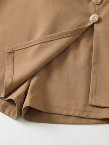 Almamuse 美国坏女孩设计开衩装饰纽扣防走光显瘦不对称短裙女装 - 卡其色 - 查看 6