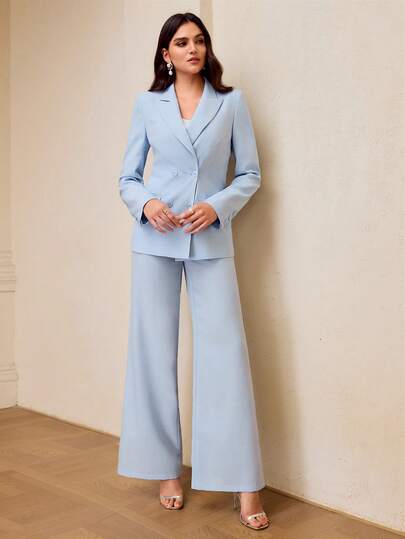 ZEYLAH Damen Einfarbiger Blazer mit Kerbelkragen, Doppelreiher, Lässig, vielseitig einsetzbar, Langarm