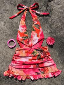 Bonvoyette Mono vestido con falda superpuesta y pliegues con estampado, para primavera/verano - Multicolor - Ver 2