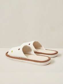 Cuccoo Women Shoes Spring And Autumn Breathable Cartoon Waffle Open Toe Flat Bottom 2cm Cute Beige/Yellow/Blue Slippers, Suitable For Home - milky white - View 4