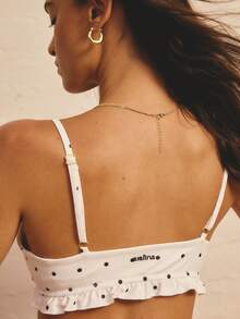 Aralina Leisurewear Active Women's 2pcs Polka Dot Printed Ruffle Frill Detail Crop Top And Short Gym Workout Two Pieces Set - Black and White - View 5