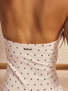 Aralina 休闲运动女士波点印花露背健身连体裤 - 黑與白 - 查看 4