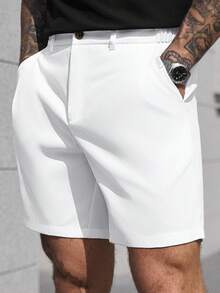 Manfinity CasualCool 男士白色梭织弹力腰休闲短裤 - 白色 - 查看 3