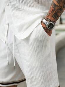 VENTUSAIL 男士条纹格子印花衬衫套装 - 白色 - 查看 4