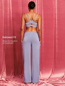 28" Petite SoftCalm Modal Silk Touch Wide Leg High Waist Lounge Pants With Side Pockets Daily Casual Spring Summer - Dusty Purple - View 2