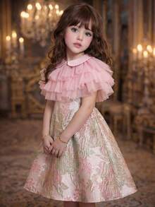 SHEIN Bộ 2 món gồm áo voan xếp ly cổ bèo và váy hoa nhí cho bé gái. - Màu Hồng baby - Xem 5