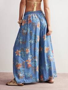 Bohemela Women's Casual Woven Denim Wide Leg Pants - Blue - View 3