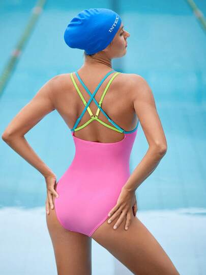 Swim Nautrix 女士撞色连体泳衣，适合海滩度假、泳池派对、沙滩派对