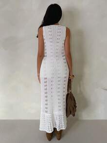 Glamine Vintage Romantic French Vacation Style Hollow-Out Long Vest - White - View 7