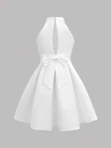 Girlism 少女白色无袖公主裙，后背蝴蝶结装饰，适合婚礼、派对、生日、钢琴演奏会等场合 - 白色 - 查看 2