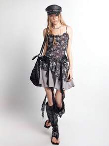 Bloopia Women's Dark-Toned Floral Print Lace Trim Dress - Multicolor - View 6