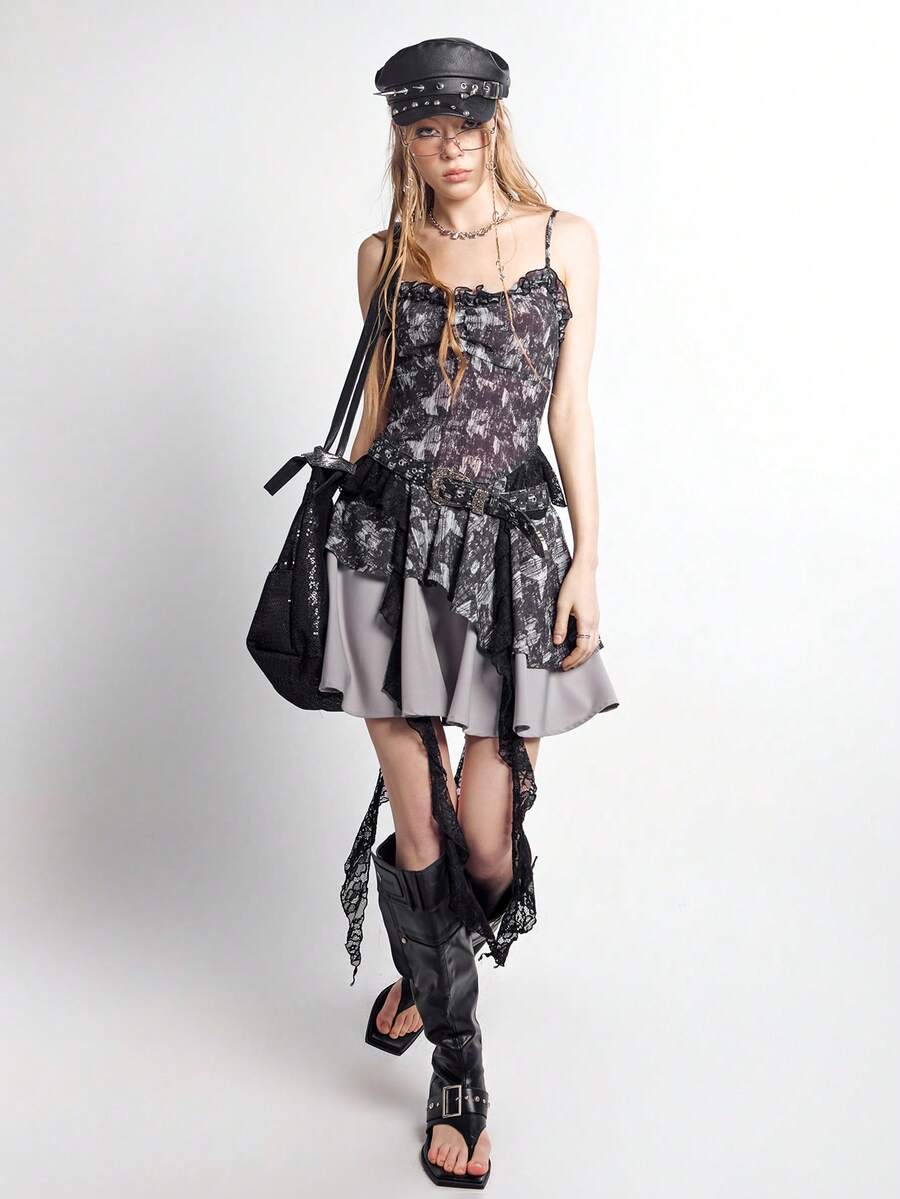 Bloopia Women's Dark-Toned Floral Print Lace Trim Dress - Multicolor - View 1