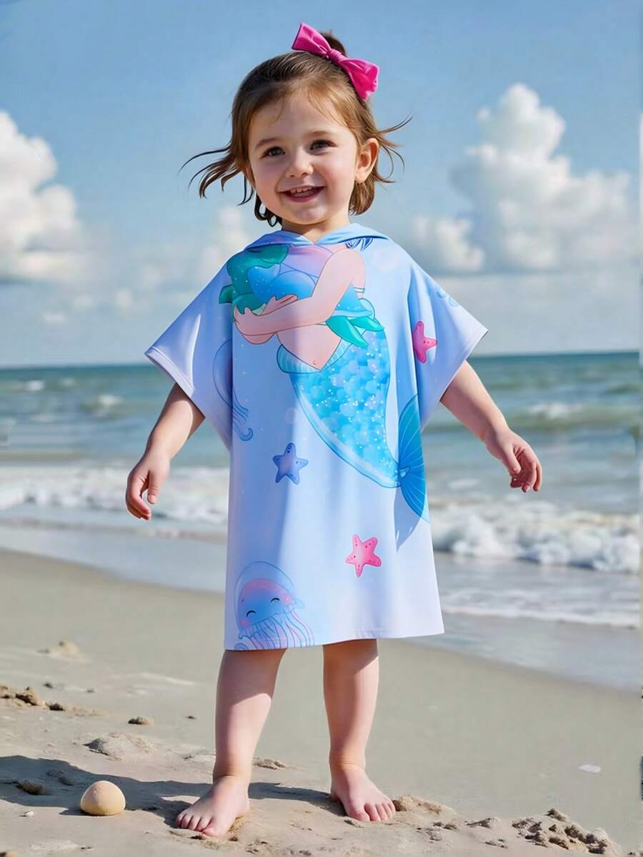 Young Girl' Cartoon Mermaid Cute Underwater World Beach Towel Cover-Up - Multicolor - View 1