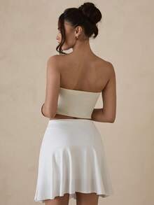 Glamine 女士优雅不对称下摆贴花抹胸上衣，夏季 - 杏色 - 查看 4