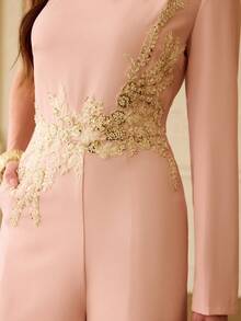 ZEYLAH Women's Casual Everyday Pleated Floral Embroidery Jumpsuit - Dusty Pink - View 2