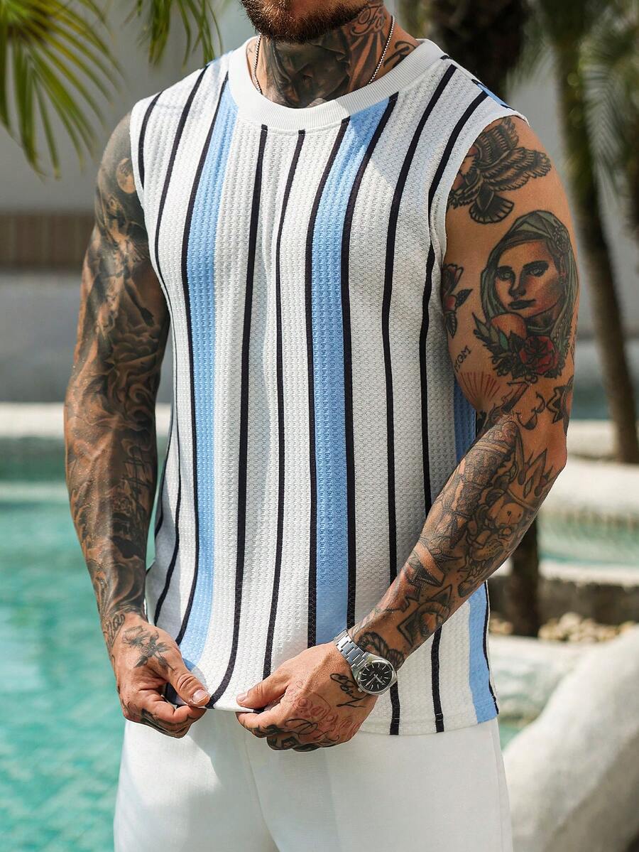 VENTUSAIL 男士度假休闲撞色条纹背心 - 彩色 - 查看 1