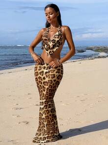 Swim Vcay Summer European And American Beach Elegant Random Print Plus Chest Special Design Ladies Bikini Swimwear With Cover-Up Skirt - Multicolor - View 2