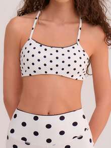 Athîral Women's Casual Sleeveless Polka Dot White Knit Sports Set, Spring/Summer - Black and White - View 6
