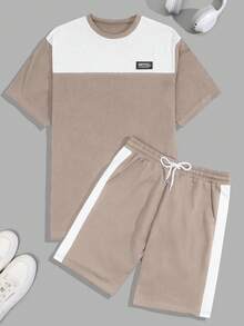 EURMUSE Men Cottonline Color Block Patched Regular T-Shirt Set - Beige - View 2