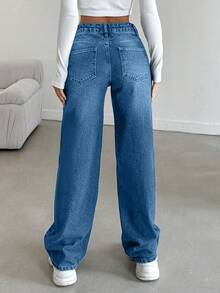 Women's Casual Washed Low-Waist Wide-Leg Jeans - Blue - View 2