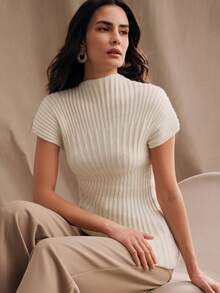 Anewsta 新款春夏通勤百搭时尚优雅简约针织上衣 - 杏色 - 查看 2