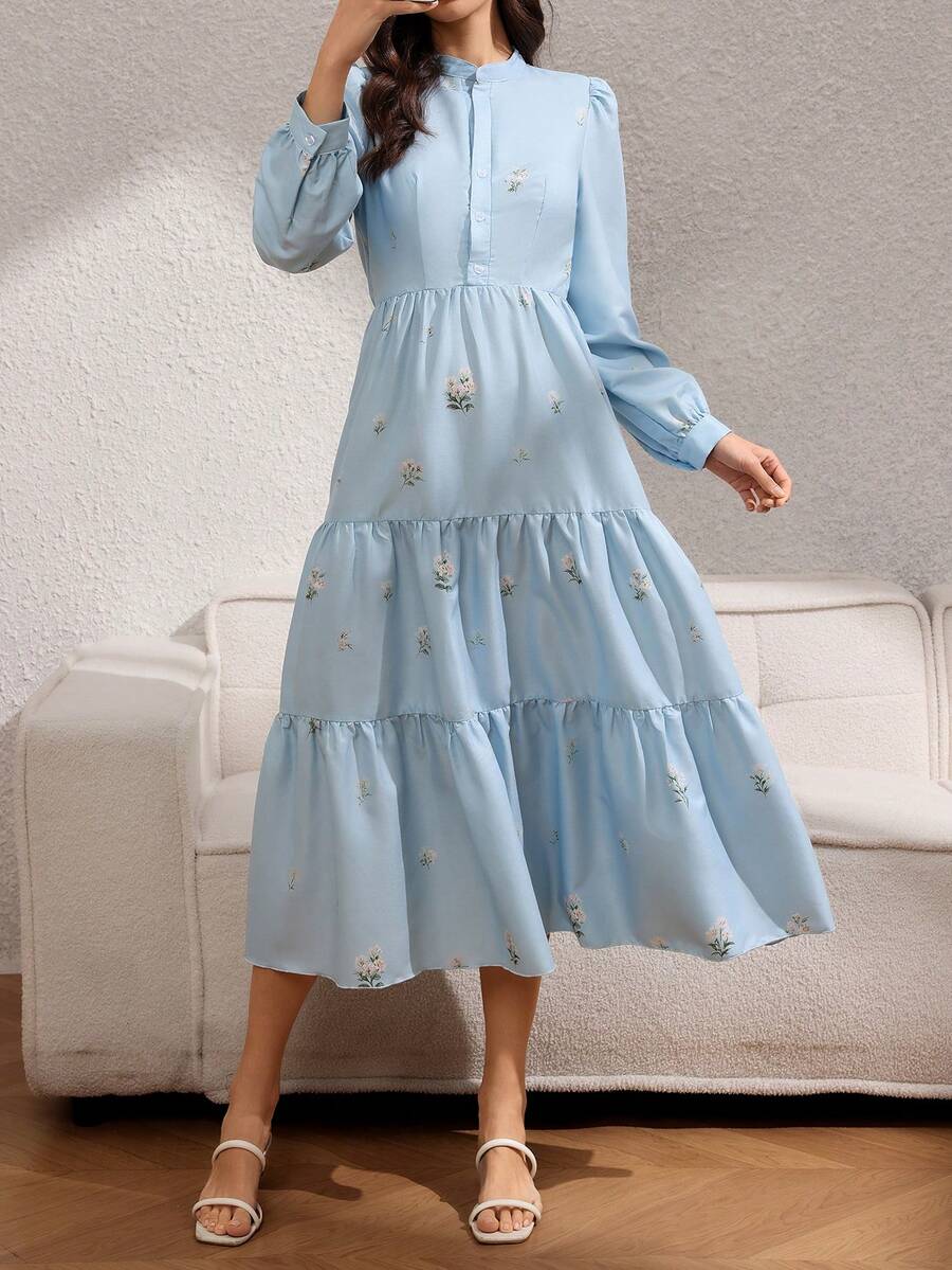 Rafferiza Đầm nữ thanh lịch in họa tiết, thắt eo. - Màu xanh lam - Xem 1