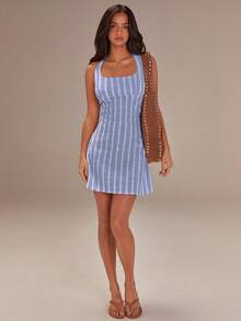 Athîral Women's Casual Striped Sleeveless Mini Dress - White - View 3