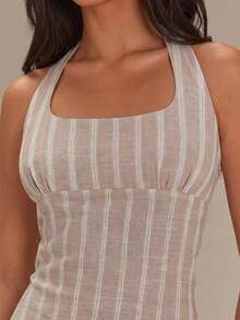 Athîral Đầm ngắn không tay kẻ sọc thường ngày dành cho nữ - Màu Khaki - Xem 6