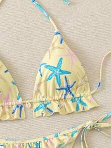 Swim Mod 女士随机海星印花可爱甜美沙滩度假两件套泳衣，夏季 - 彩色 - 查看 5